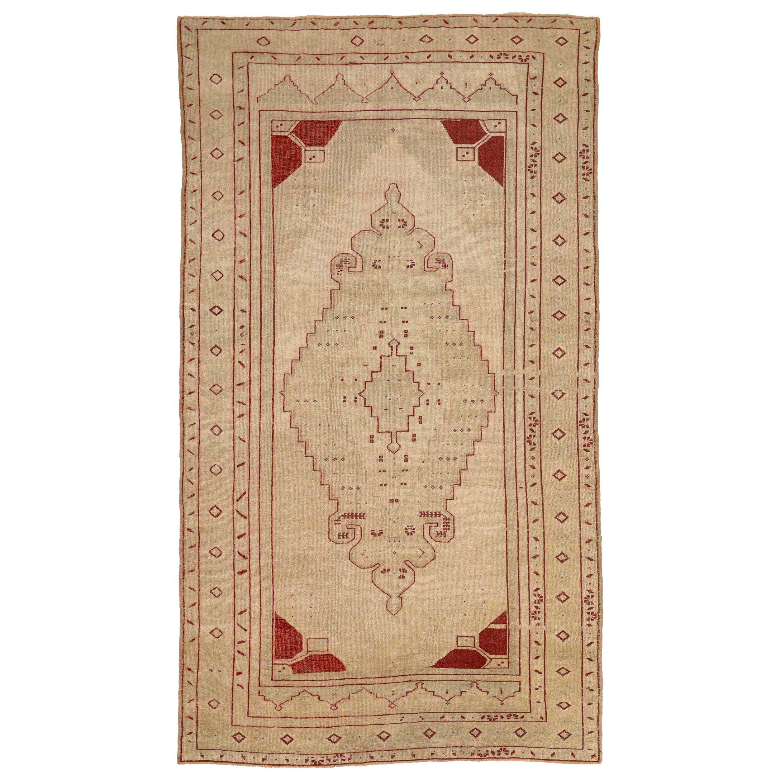 Türkischer Anatoly Kleiner Teppich - Wolle Elfenbein Rot Design - 92900