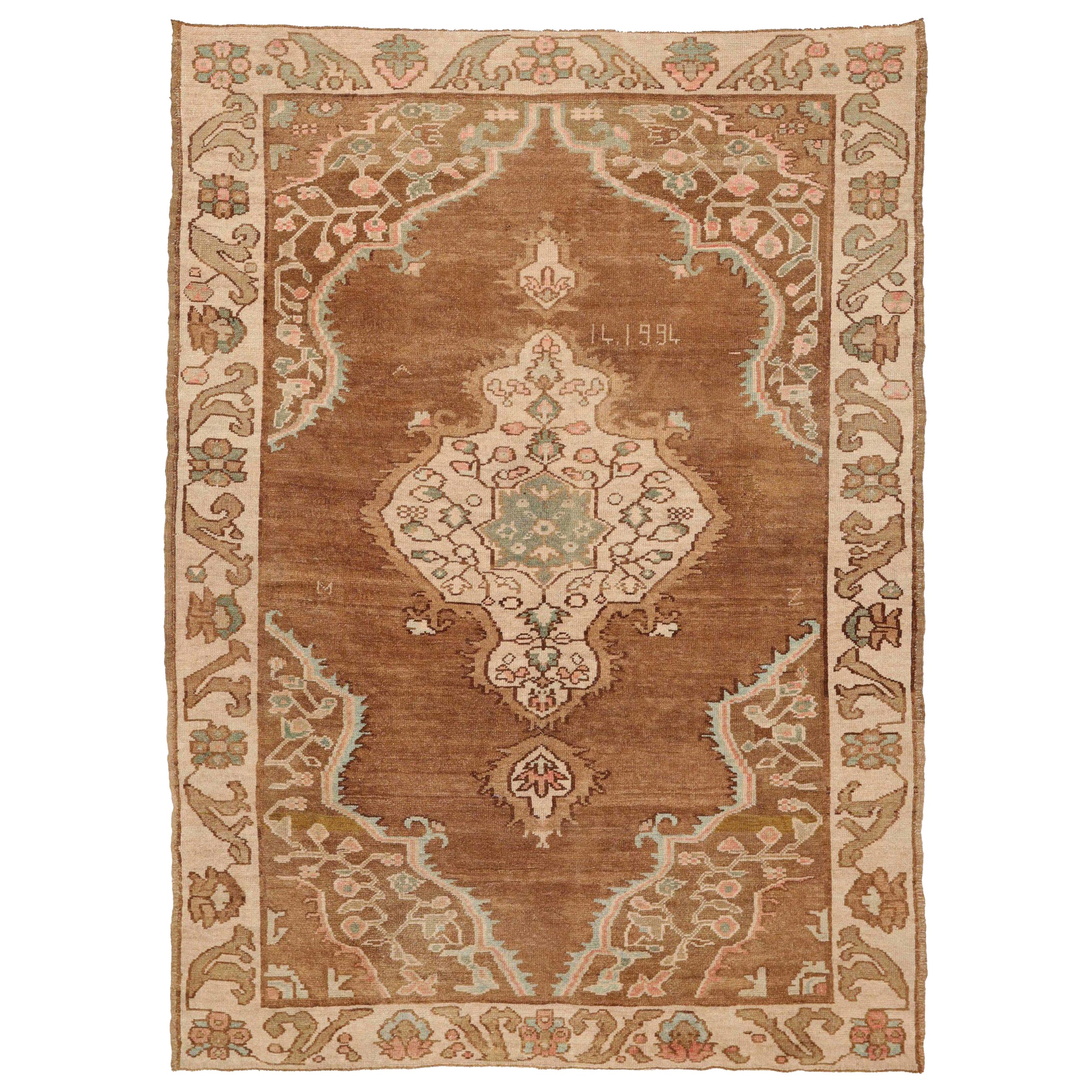 Turkey Anatoly Small Rug - Wool Brown Green Ivory Pink Design - 92901