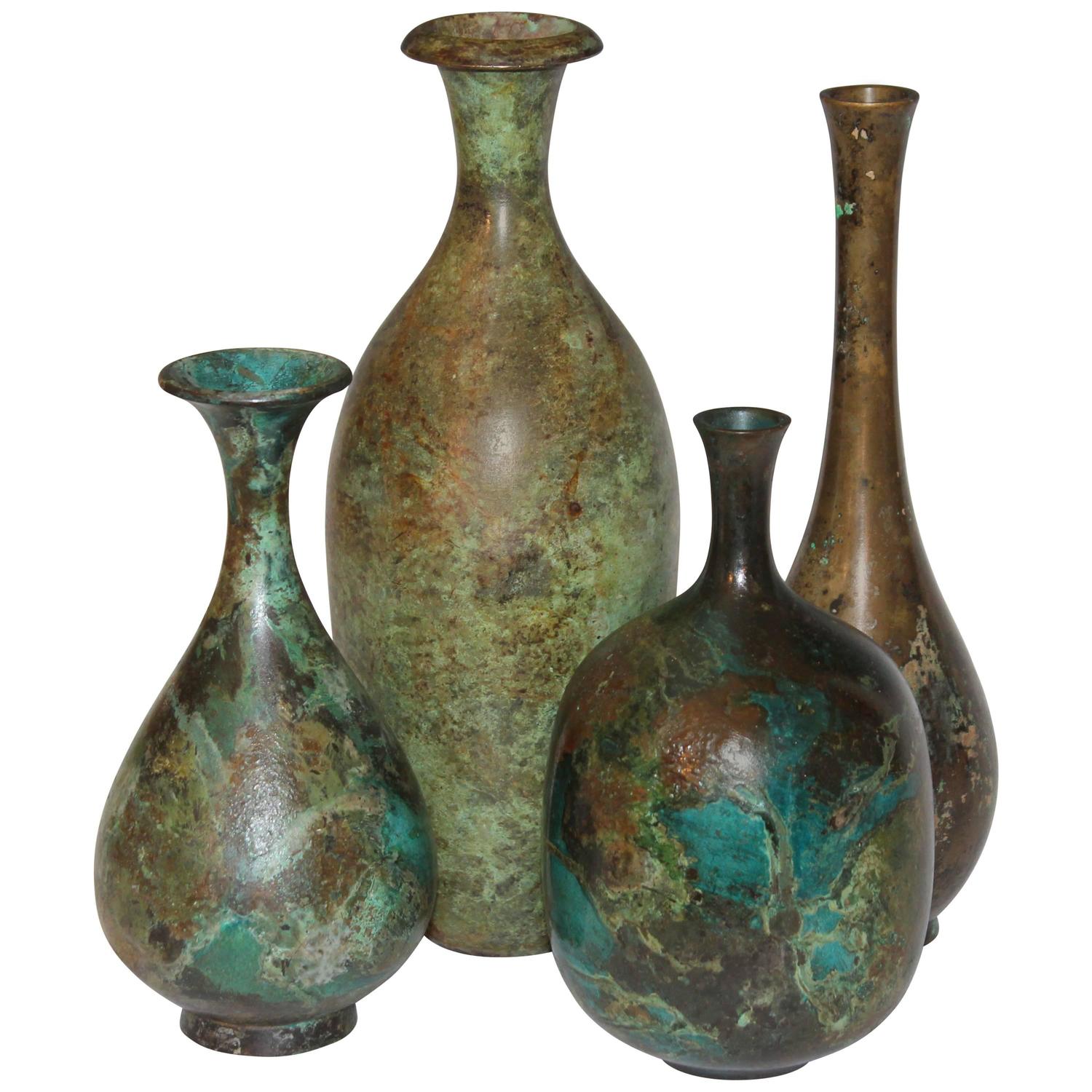 Collection Vintage Japanese Patinated Bronze Bottle Vases at 1stdibs