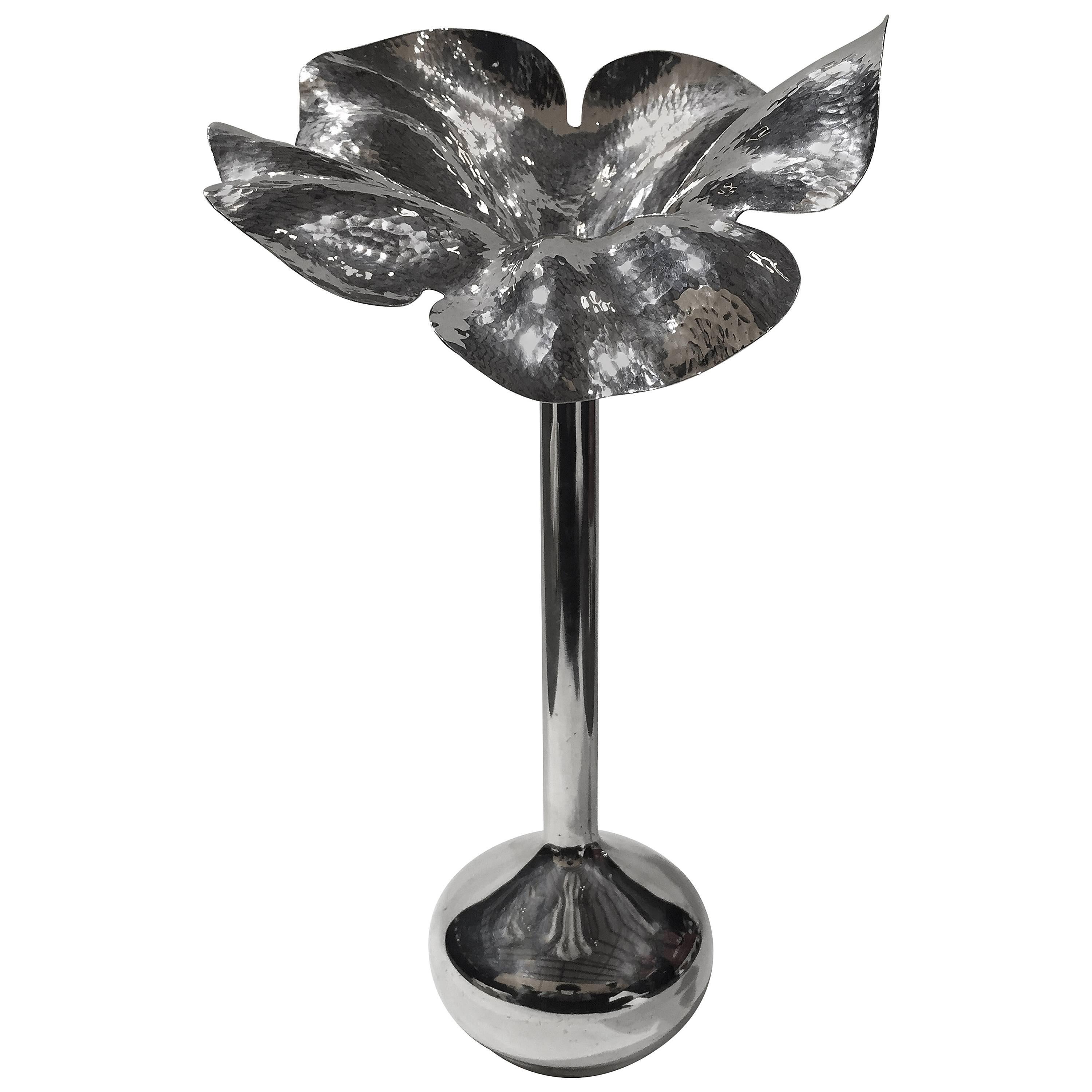 Vintage M M Evolucao Hammered Silver Plated Flora Form Vase For Sale