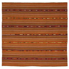 Persian Kilim Square Area Rugs - Wool Orange Red Yellow - 88631