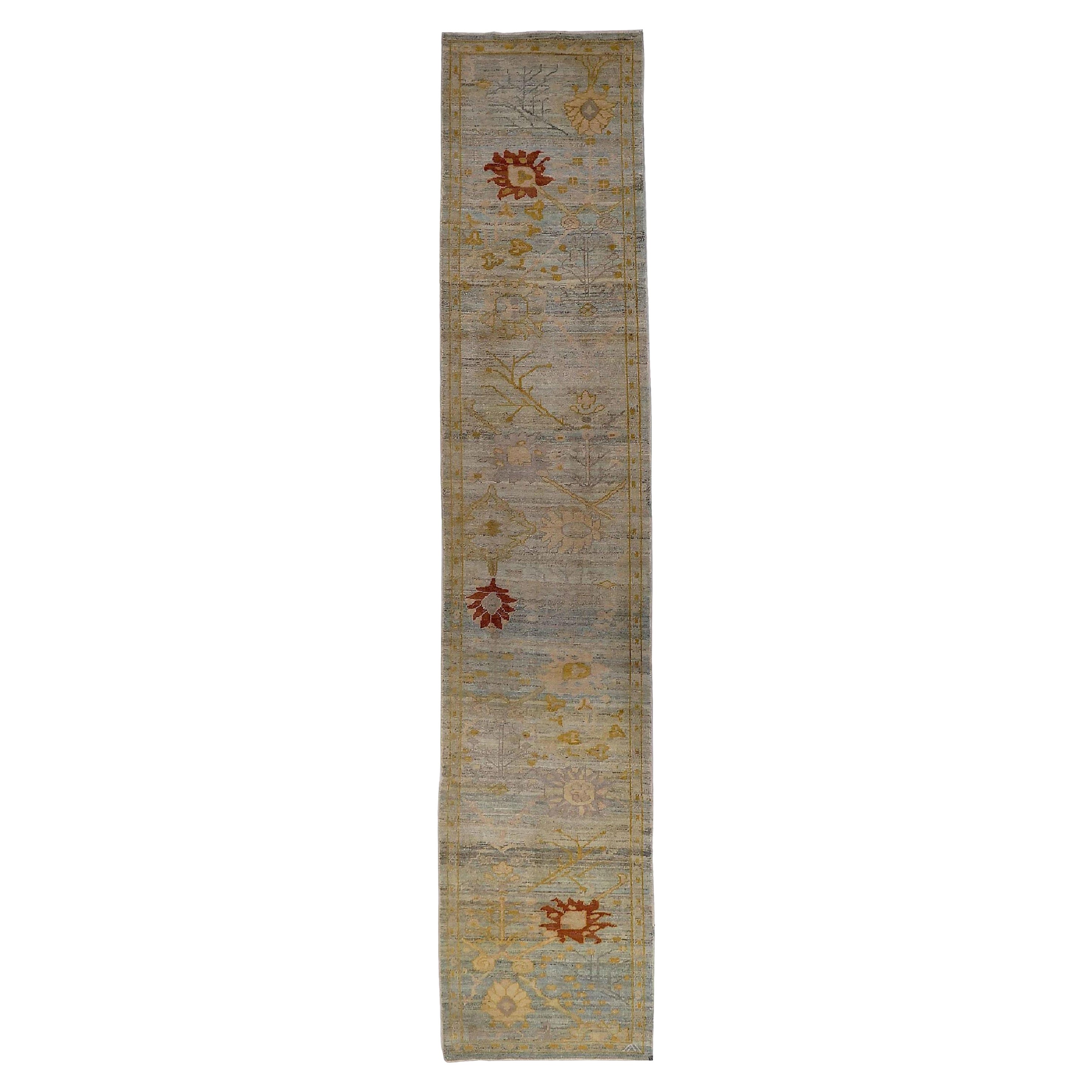 Tappeto Persiano Oushak Runner - Lana Avorio Rosso Giallo Design - 88969 in vendita