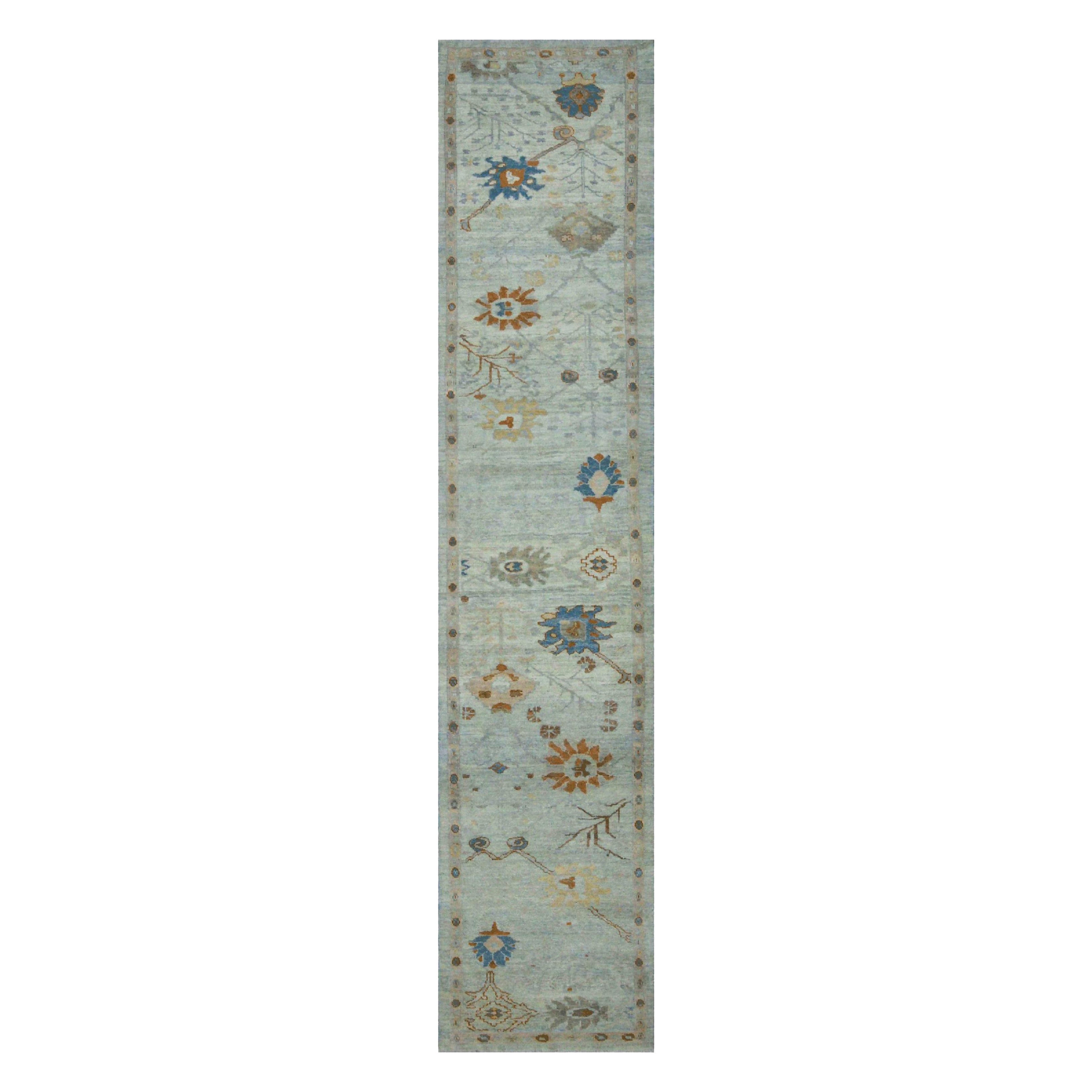 Tappeto Persiano Oushak Runner - Disegno in Lana Blu Avorio - 88993