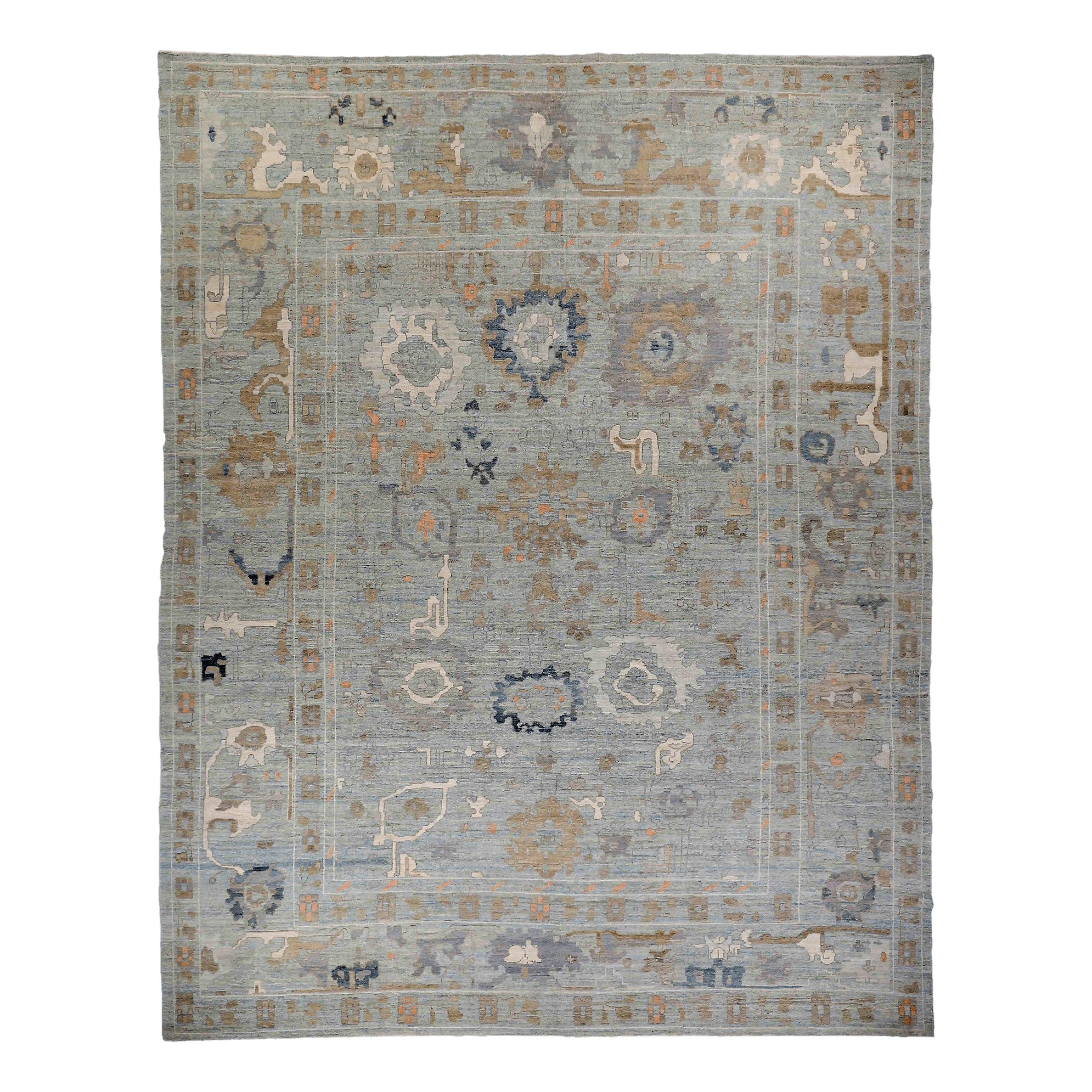 Tappeto persiano Oushak Over Size - Disegno in lana grigio avorio - 89021 in vendita