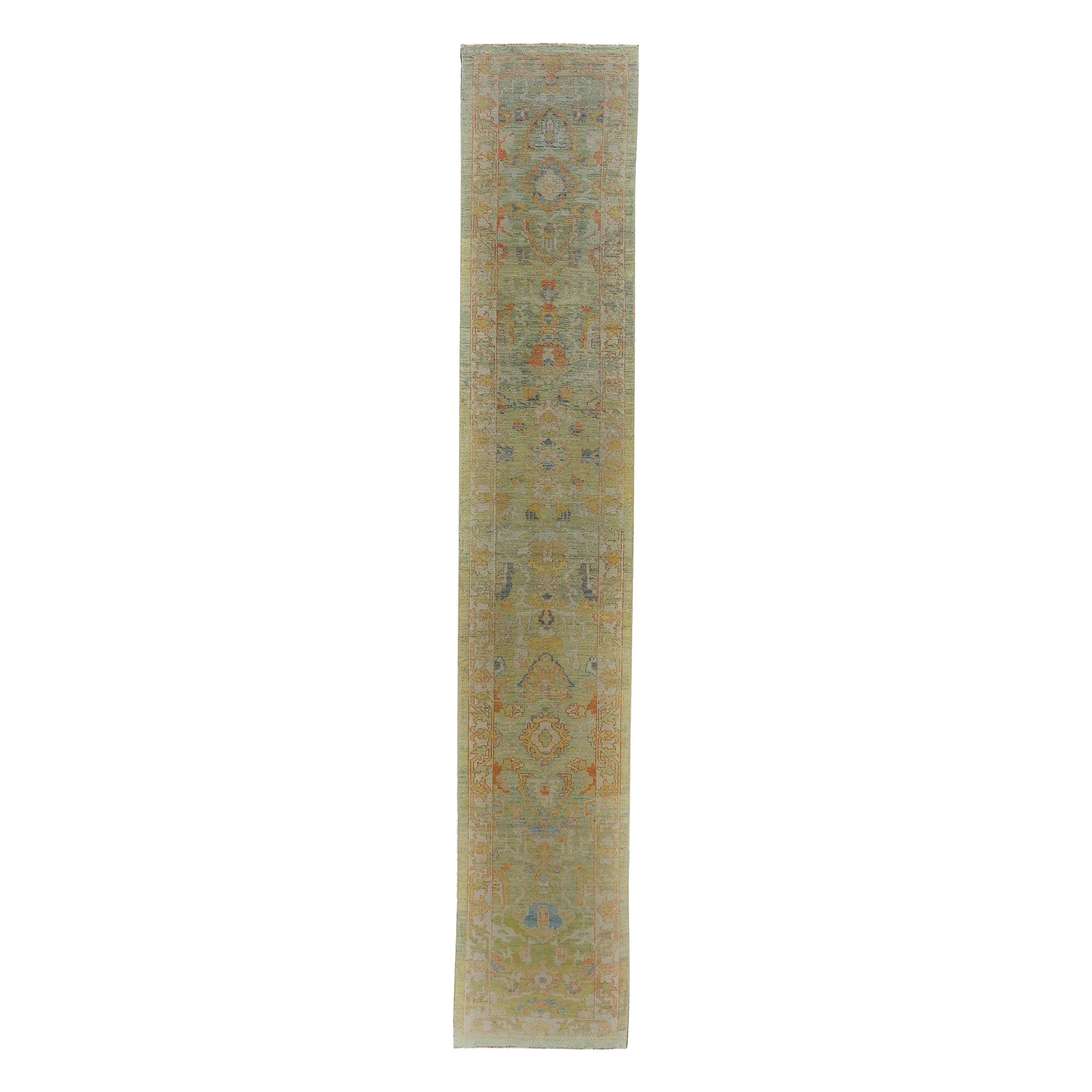 Persian Rose Kollektion Läufer - Wolle Grün Elfenbein Design - 89183 im Angebot