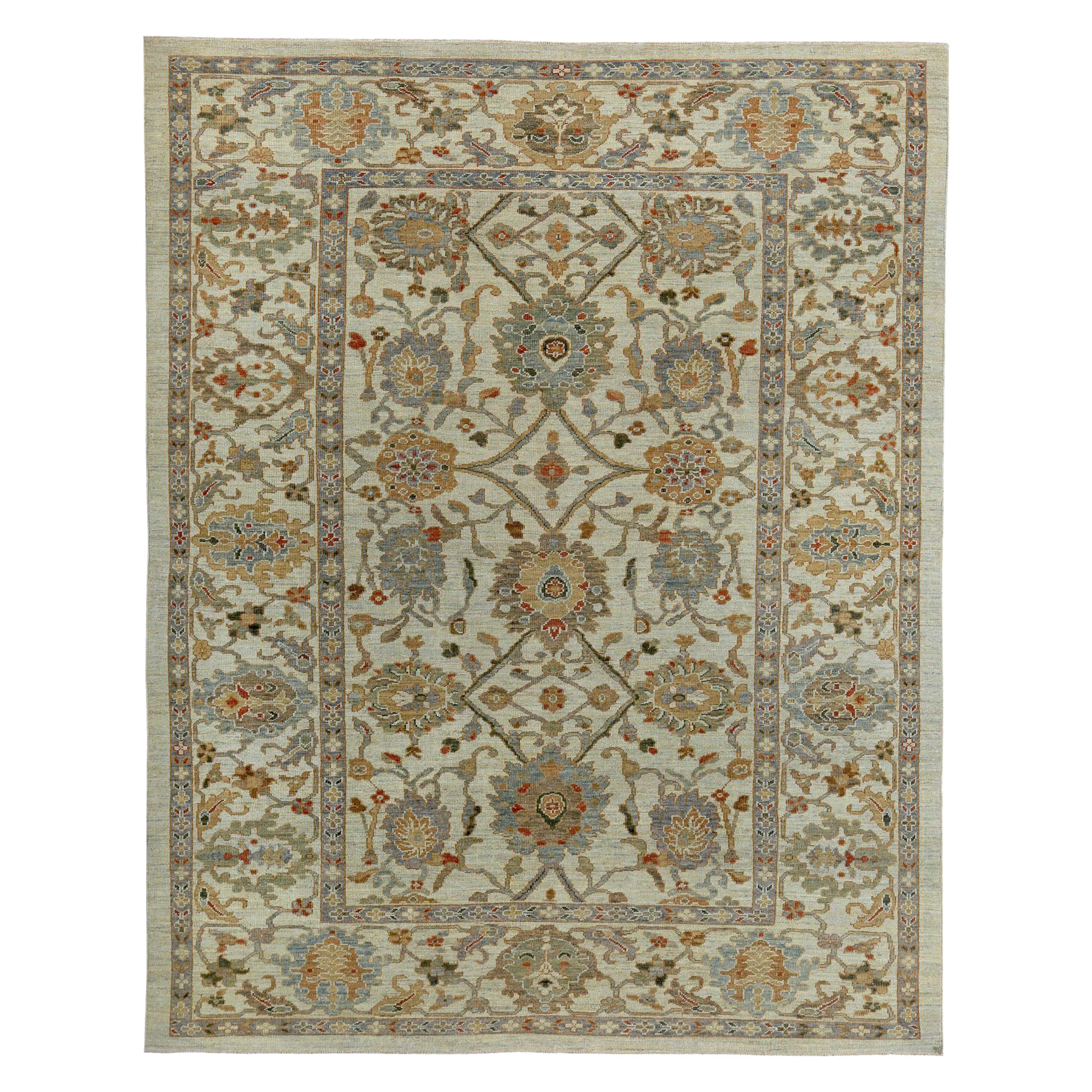 Persische Sultanabad-Teppiche - Wolle Blau Elfenbein Design - 89279 im Angebot