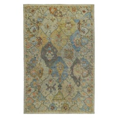 Tapis de la collection rose persane - Laine bleu ivoire jaune - 89238