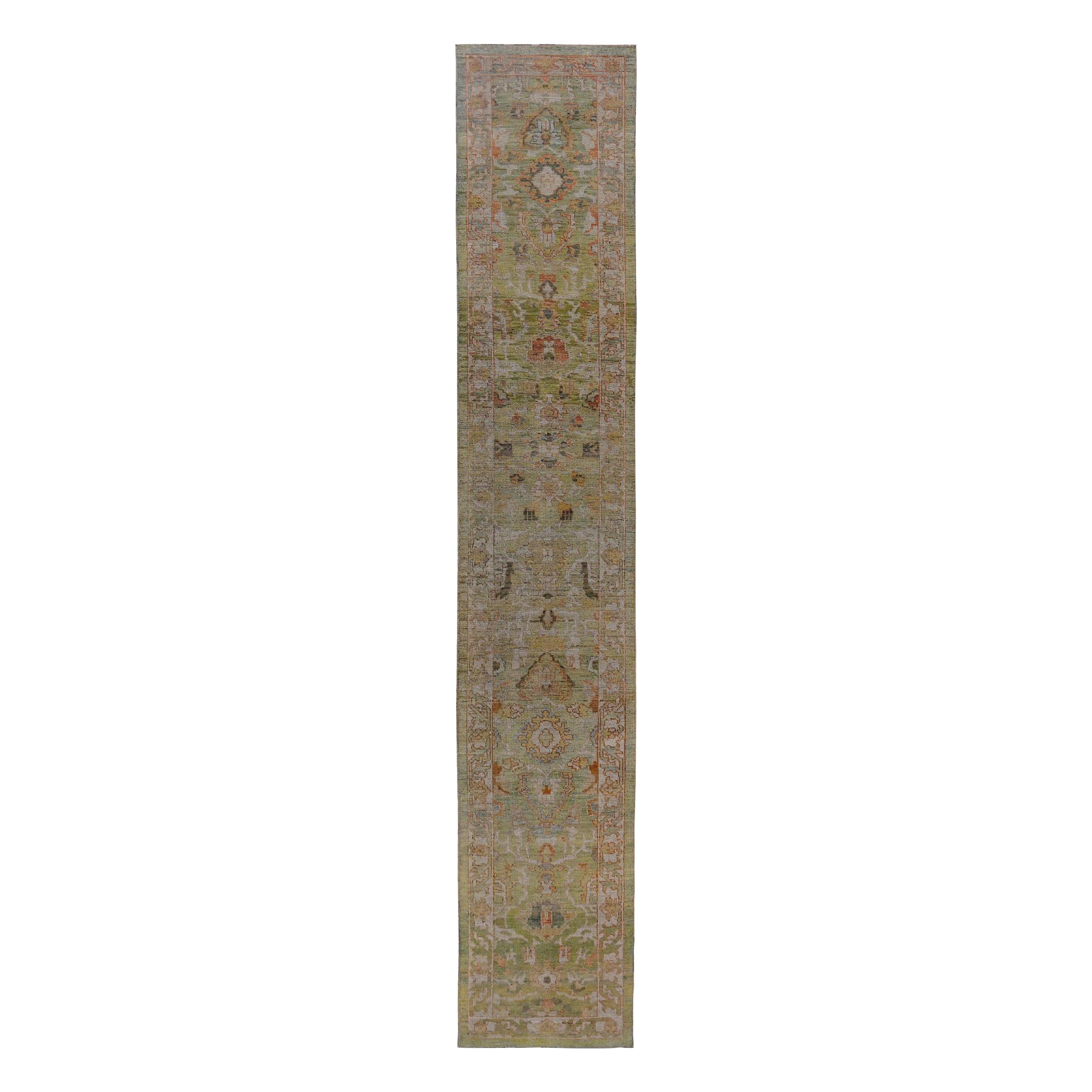 Persian Rose Kollektion Läufer - Wolle Grün Elfenbein Design - 89327