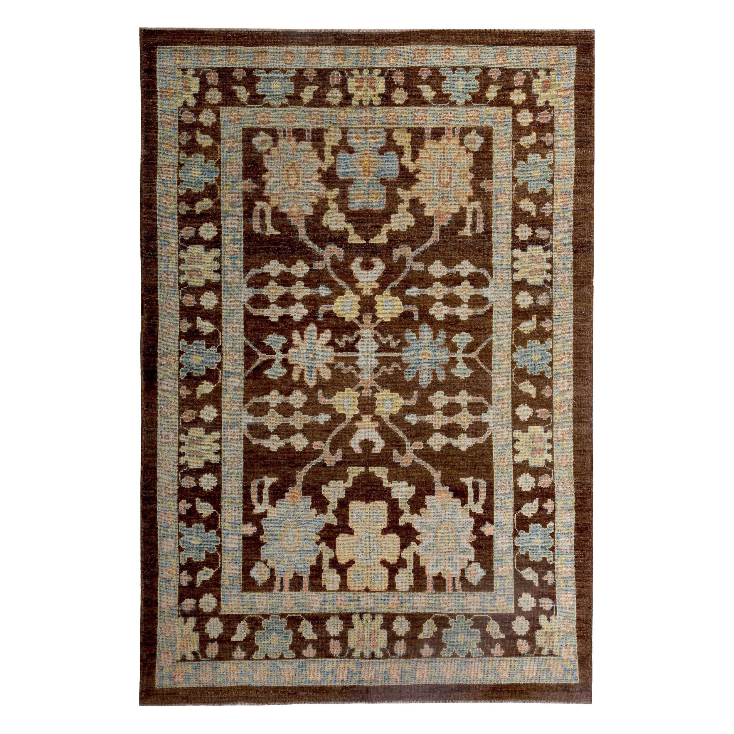 Tappeti Persian Rose Collection - Disegno in lana blu e marrone - 89267 in vendita