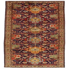 Vintage Persian Tabriz Runner Rug - Wool Blue Green Navy Blue Red - 75740