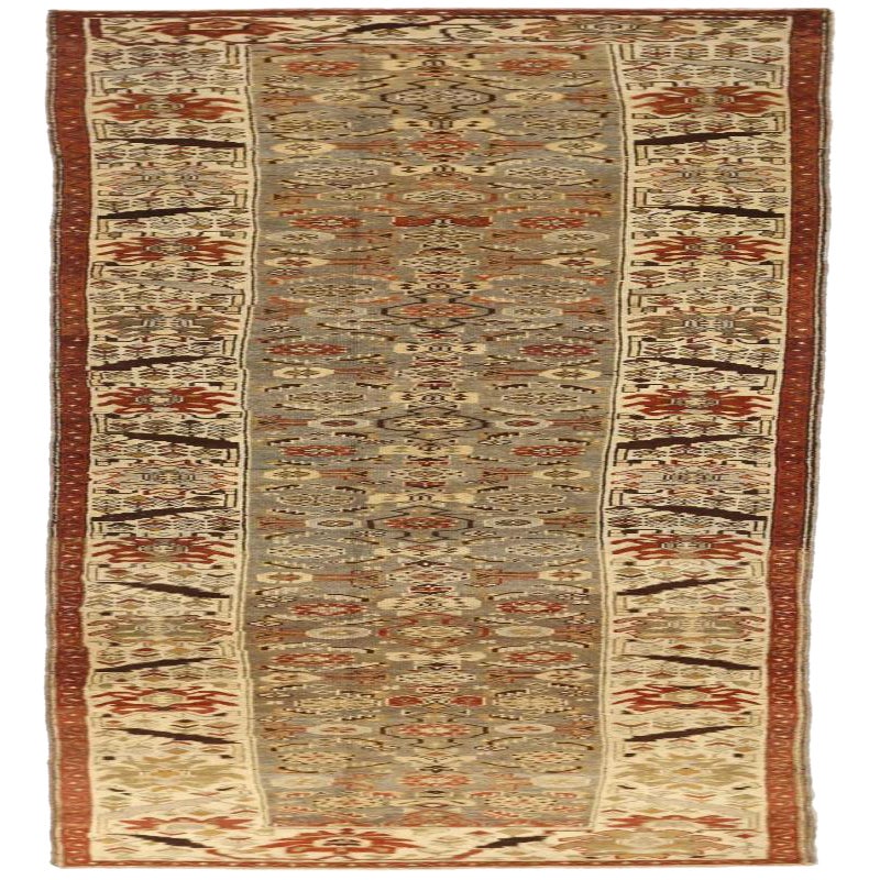 Tappeto Persiano Heriz Runner - Lana Marrone Avorio Rosso Taupe Design - 75762