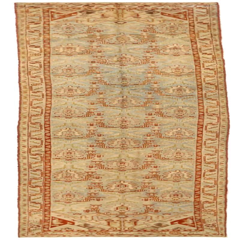 Persian Malayer Runner Rug - Wool Blue Ivory Red Design - 75787