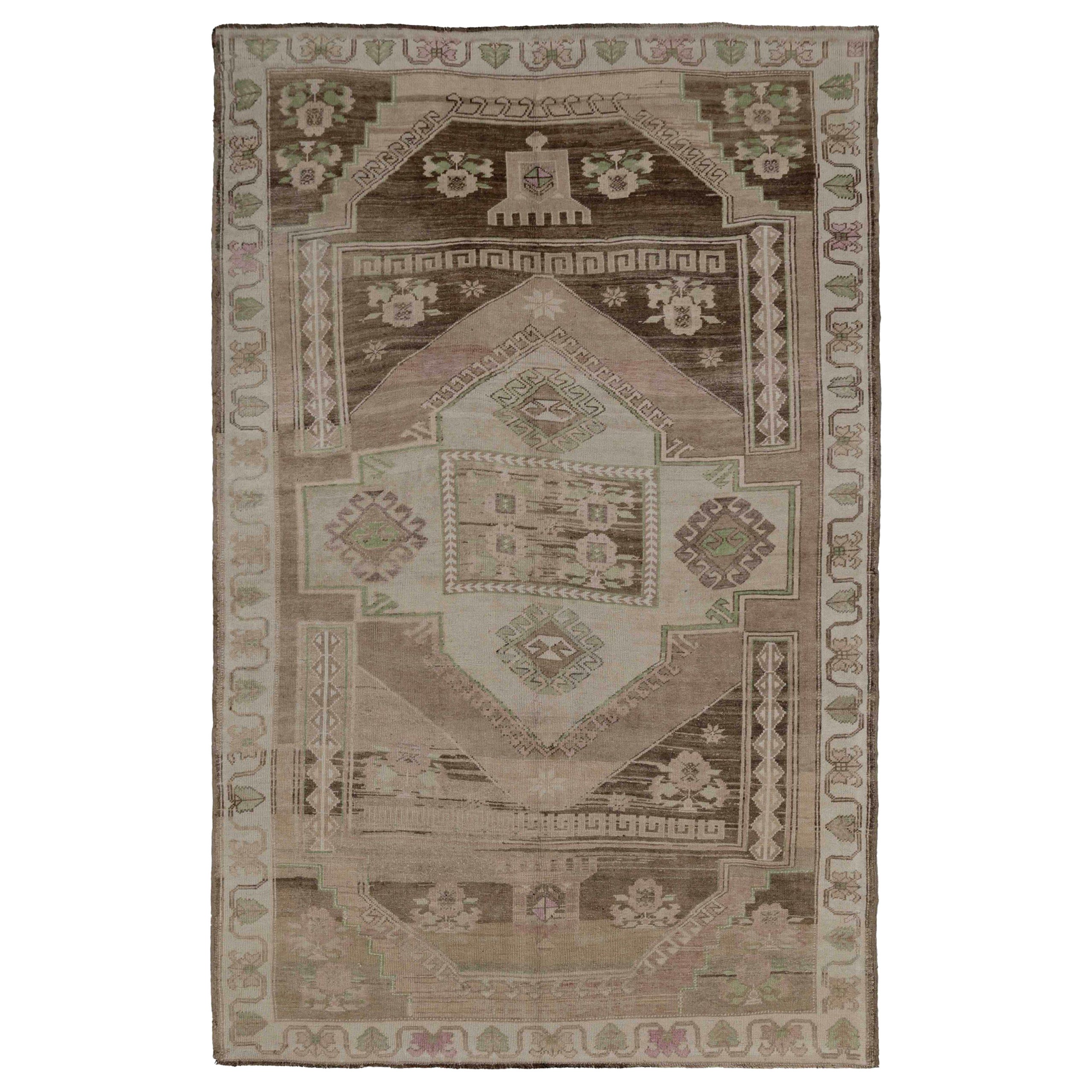 Türkei Anatoly Bereich Teppiche - Wolle Braun Elfenbein Rosa Taupe Design - 93018