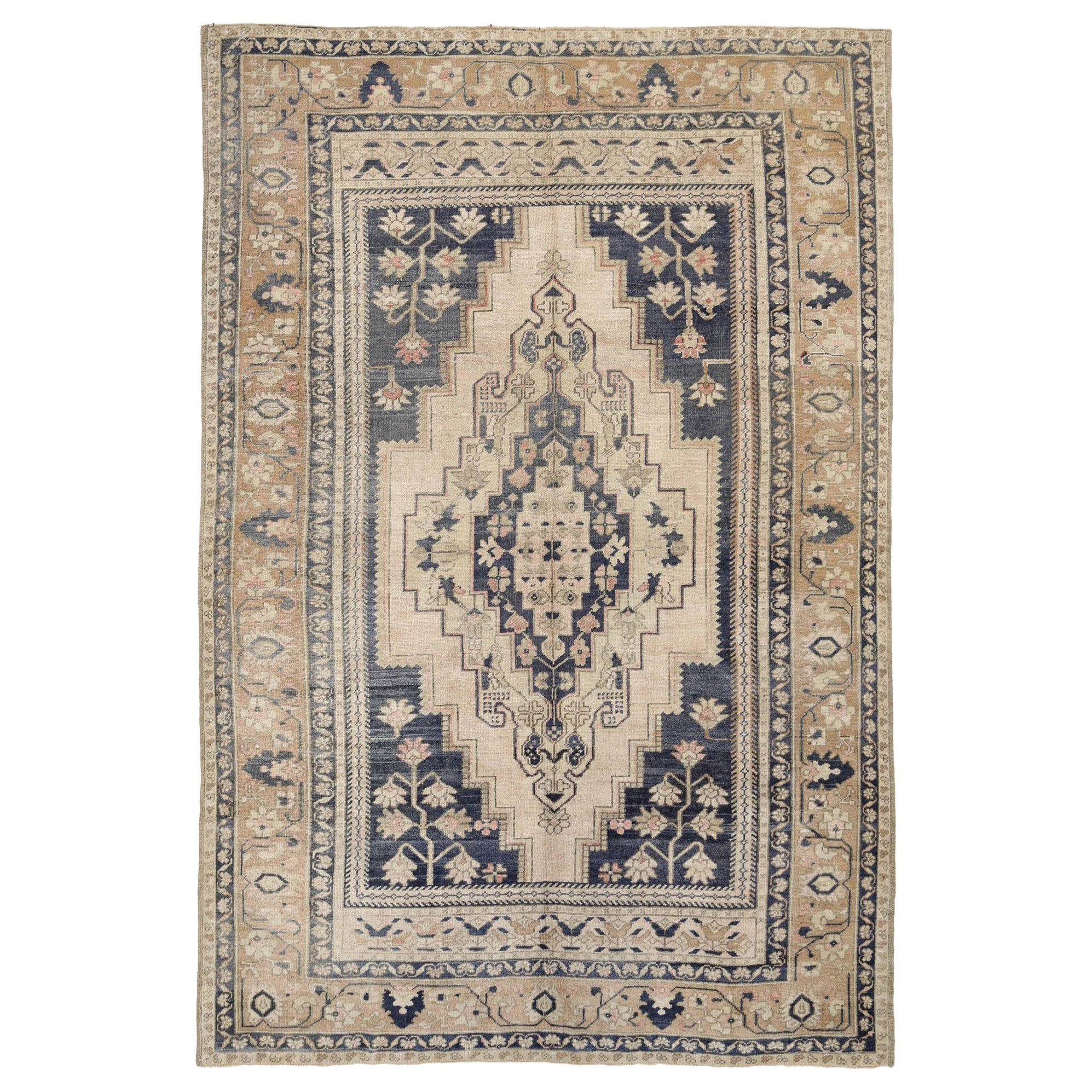Türkischer Anatoly Kleiner Teppich - Wolle Schwarz Elfenbein Design - 93021