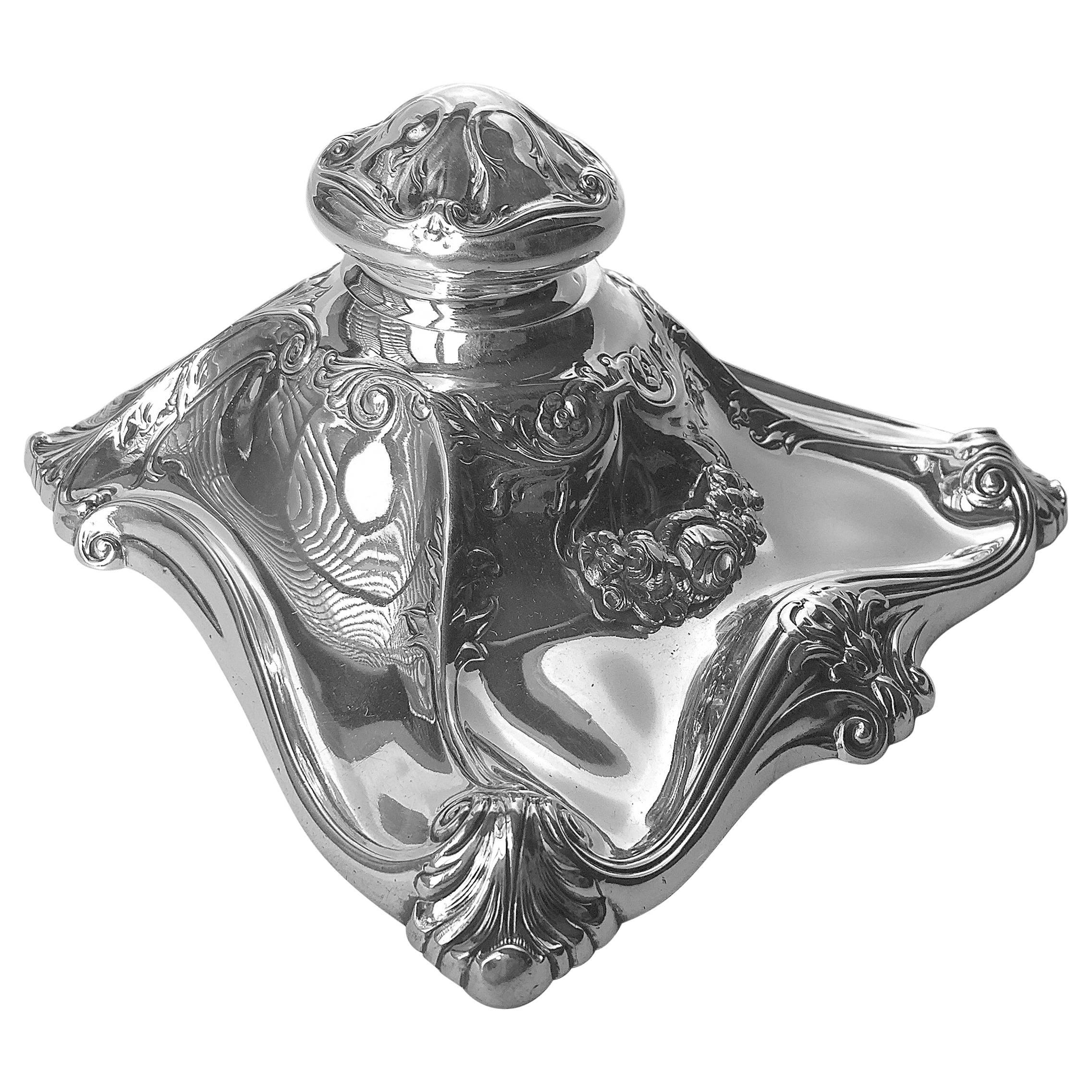 American Sterling Silver Art Nouveau Inkwell Boston Silver Co., circa 1900 For Sale