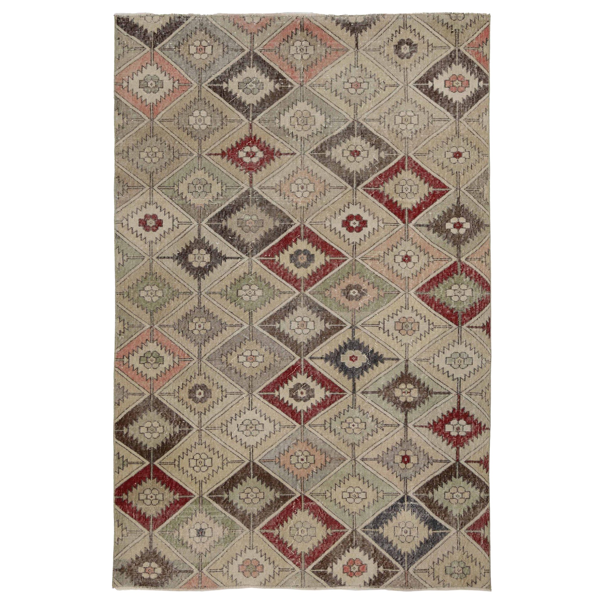 Turkey Anatoly Small Rug - Wool Brown Green Ivory Pink Red - 93058