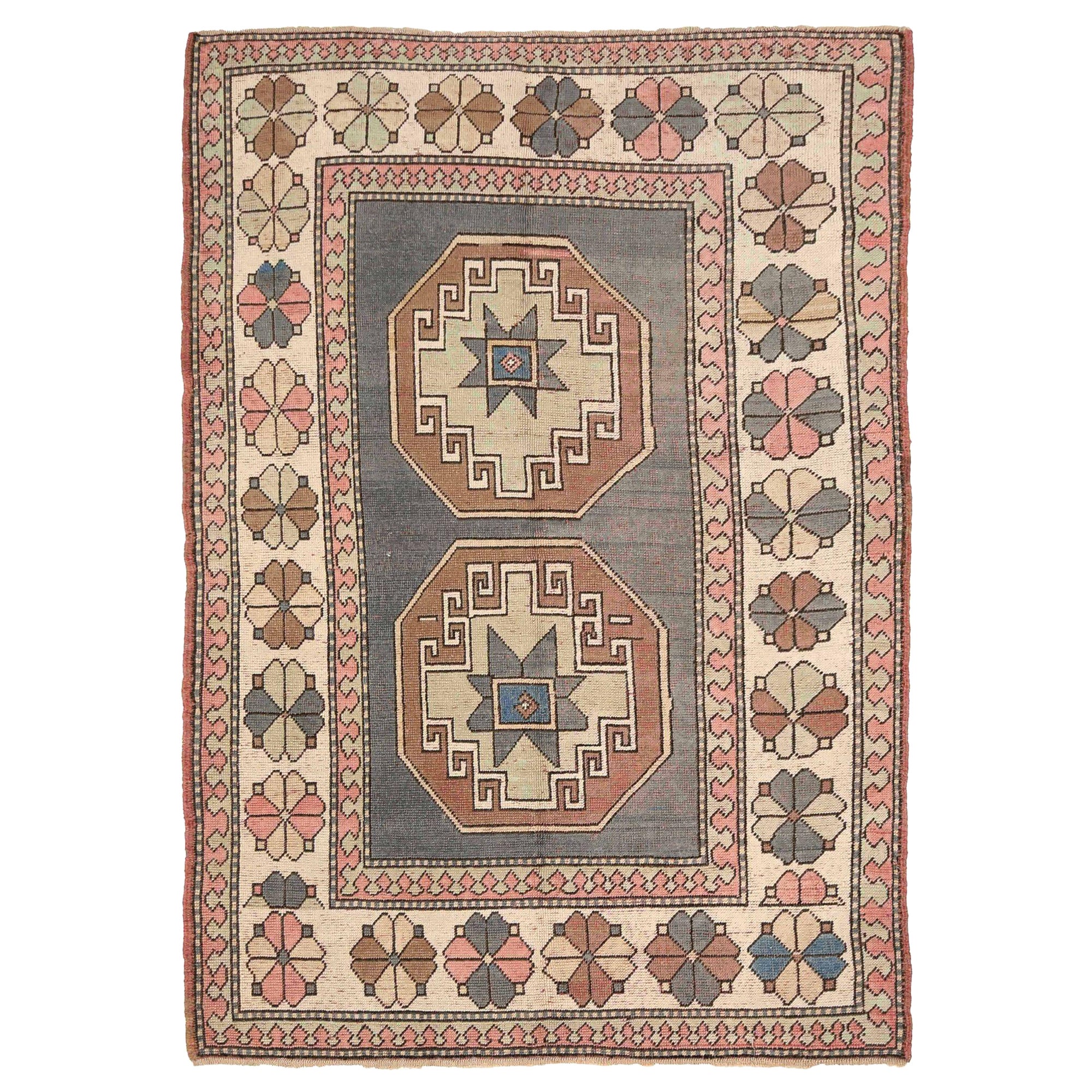 Türkischer Anatoly Kleiner Teppich - Wolle Grau Elfenbein Rosa Design - 93071