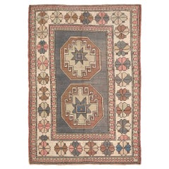 Türkischer Anatoly Kleiner Teppich - Wolle Grau Elfenbein Rosa Design - 93071