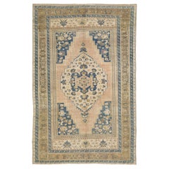 Türkischer Anatoly Kleiner Teppich - Wolle Elfenbein Marineblau Blau Rosa Design - 93072
