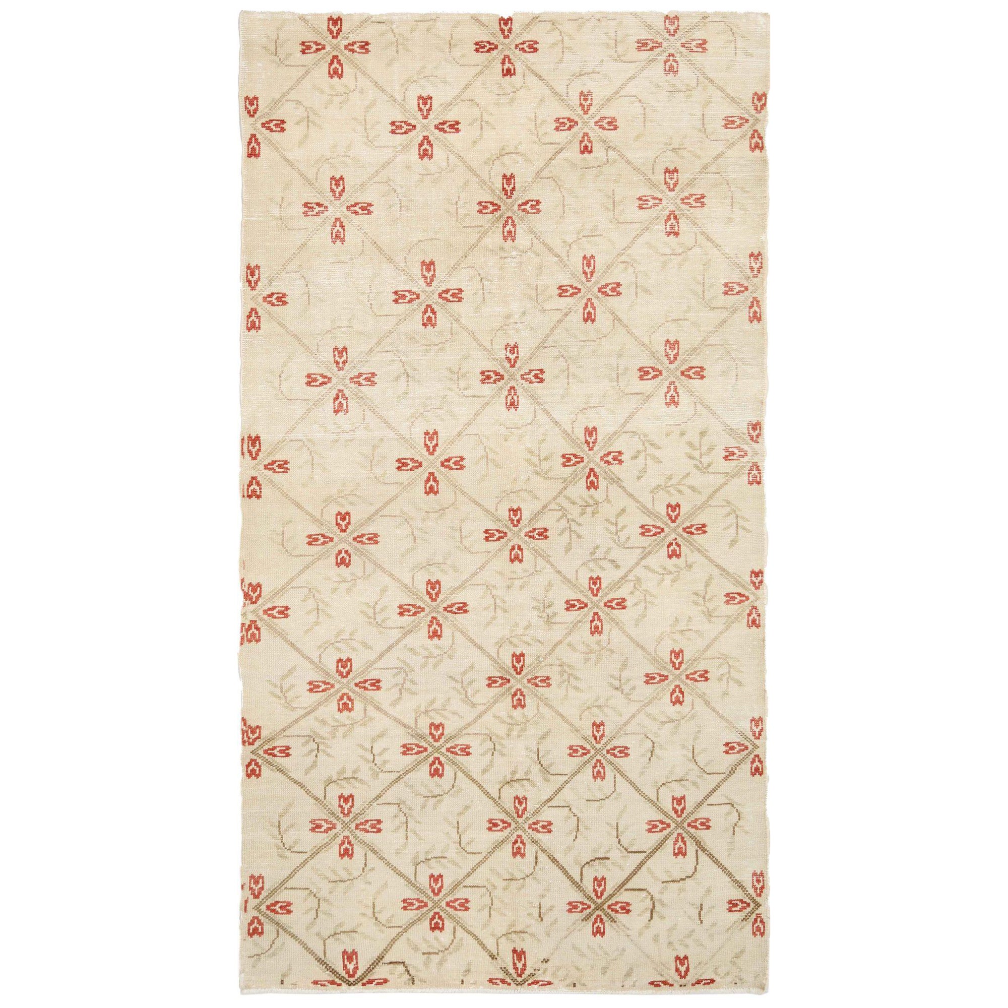 Türkischer Anatoly Kleiner Teppich - Wolle Elfenbein Rot Design - 93076