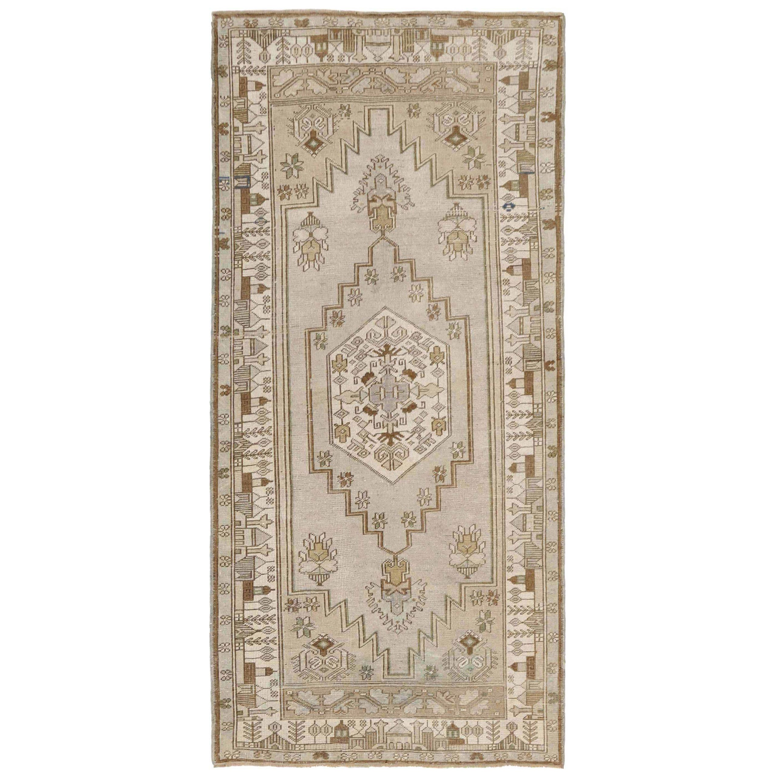 Türkischer Anatoly Kleiner Teppich - Wolle Elfenbein Taupe Design - 93098