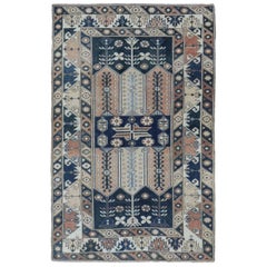 Turkey Anatoly Kleiner Teppich - Wolle Elfenbein Marineblau Blau Rosa Design - 93101