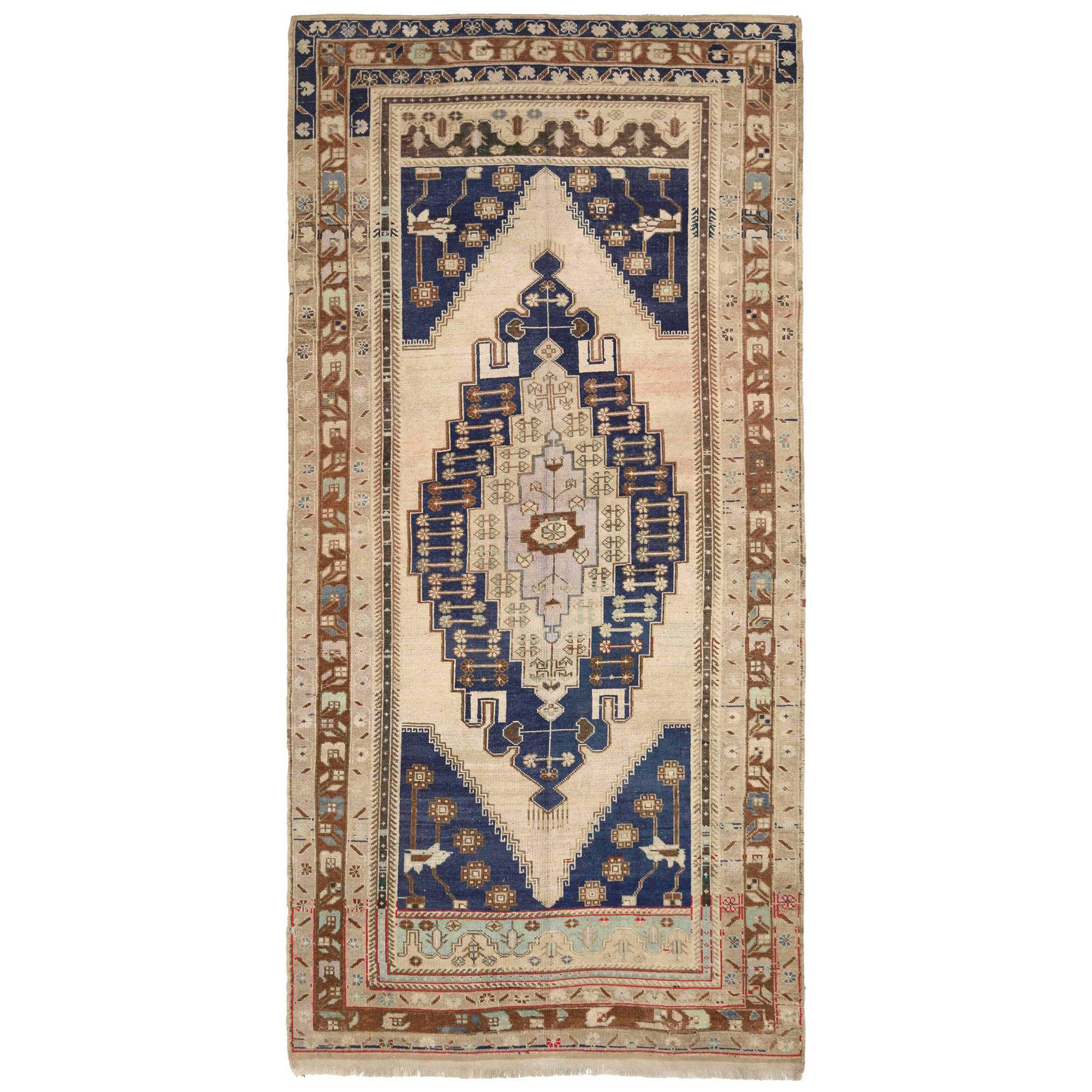 Türkische Anatoly-Teppiche - Wolle Elfenbein Marineblau Design - 93089
