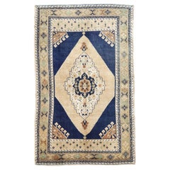 Türkischer Anatoly Kleiner Teppich - Wolle Elfenbein Marineblau Design - 93120