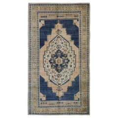 Türkischer Anatoly Kleiner Teppich - Wolle Elfenbein Marineblau Design - 93110