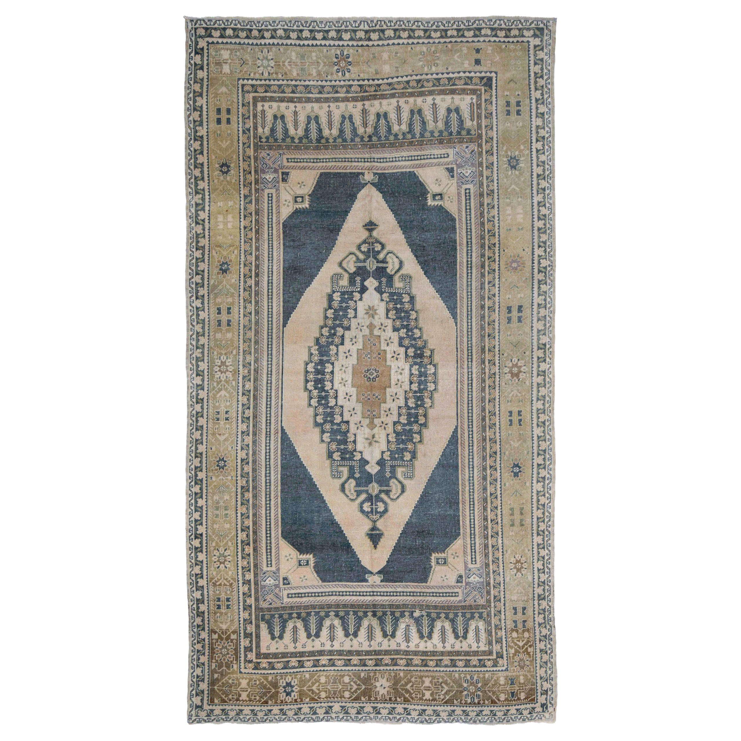 Turkey Anatoly Kleiner Teppich - Wolle Elfenbein Marineblau Taupe Design - 93111