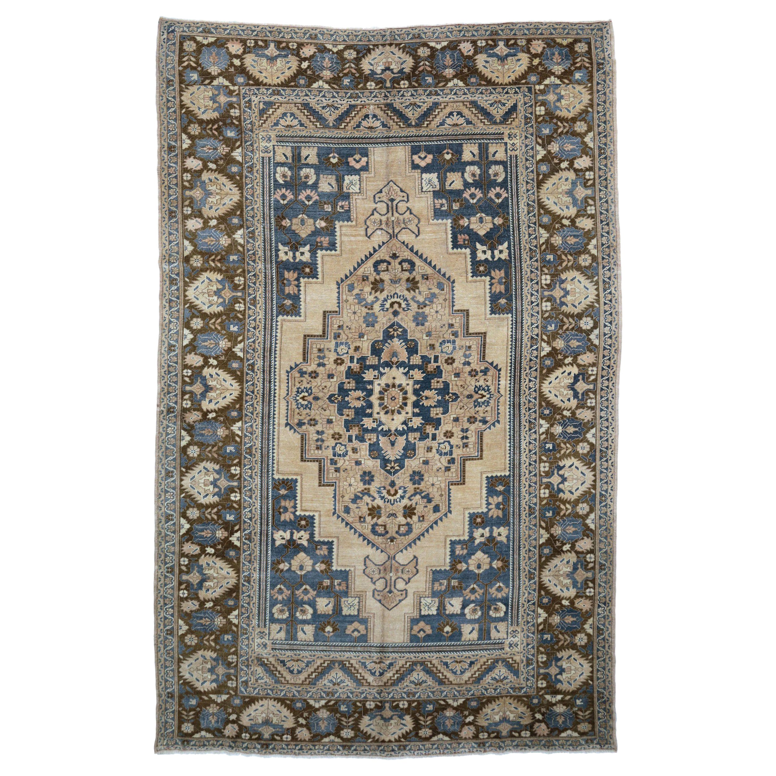 Türkische Anatoly-Teppiche - Wolle Blau Elfenbein Design - 93123