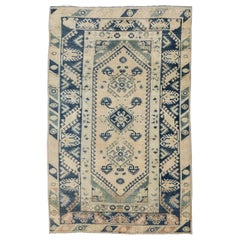 Türkischer Anatoly Kleiner Teppich - Wolle Elfenbein Marineblau Design - 93142