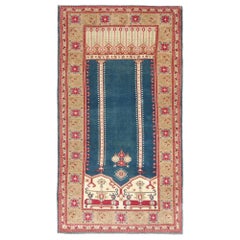 Türkischer Anatoly Kleiner Teppich - Wolle Blau Elfenbein Rot Design - 93153