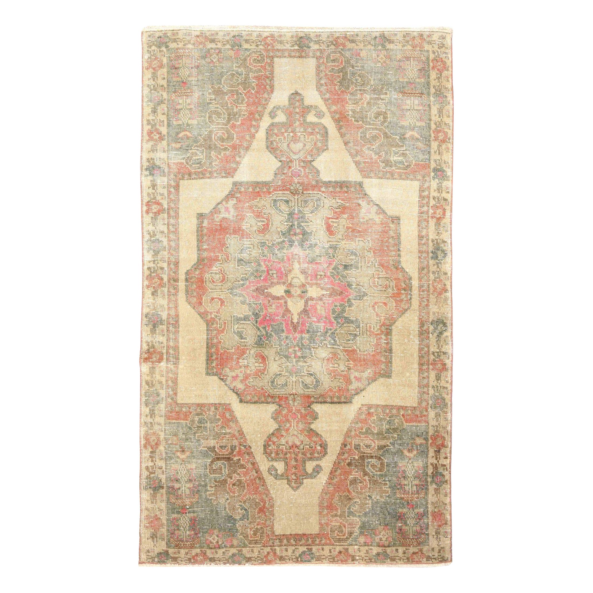Turkey Anatoly Small Rug - Wool Green Ivory Pink Red Design - 93174
