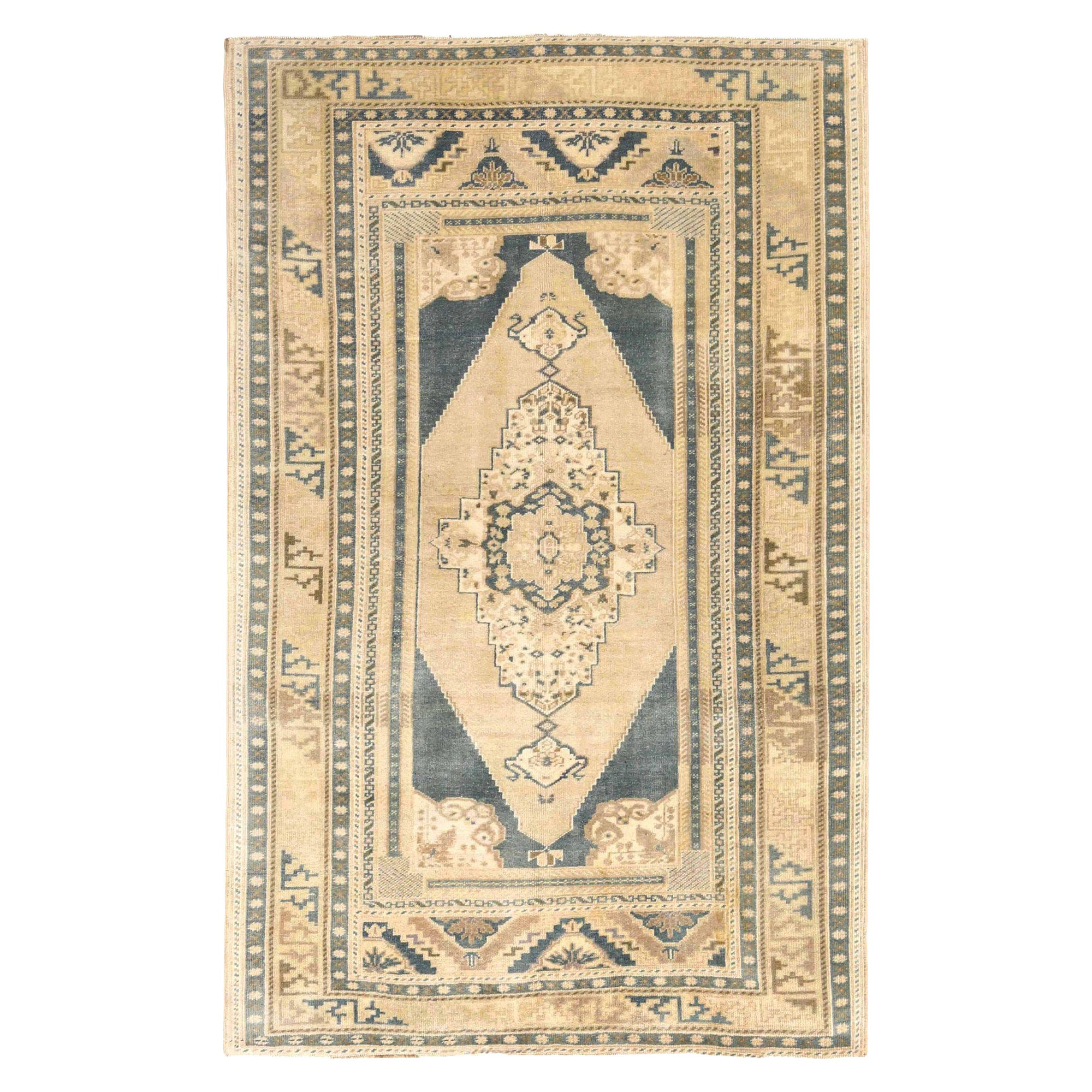 Türkischer Anatoly Kleiner Teppich - Wolle Grau Elfenbein Design - 93162