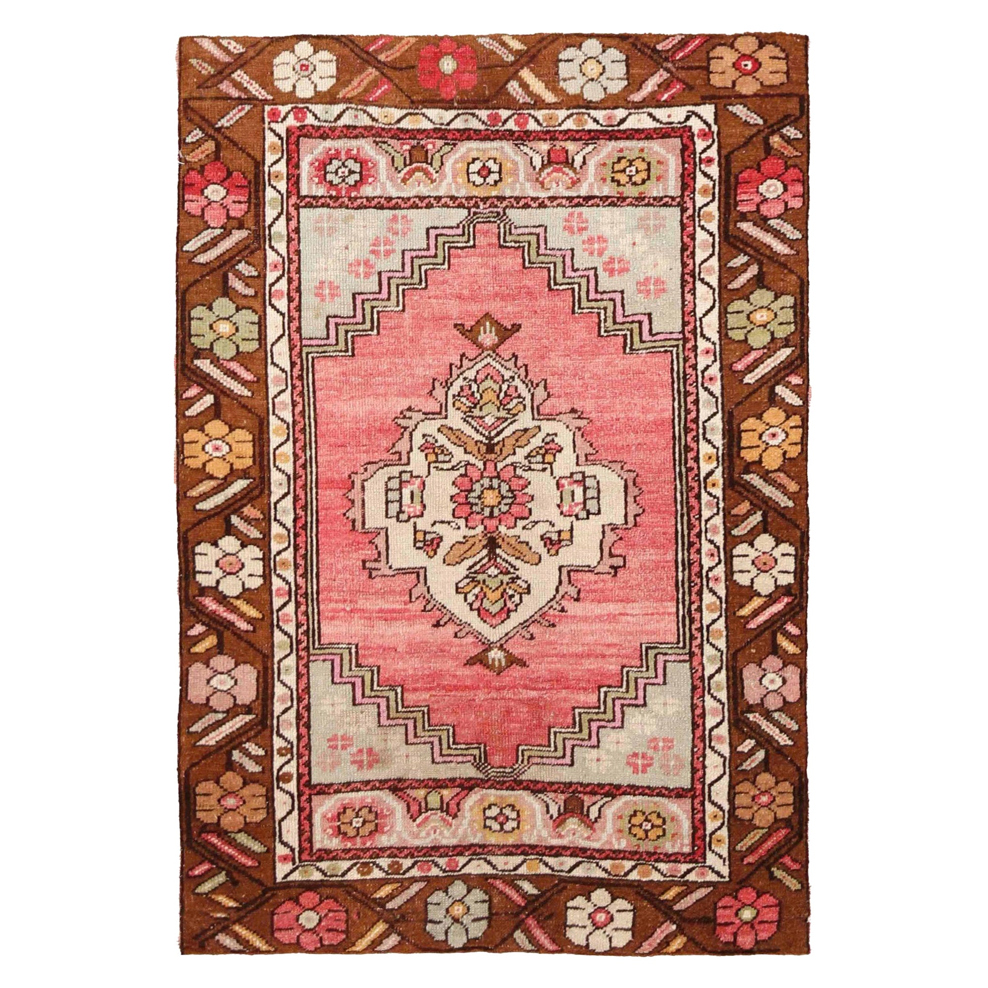 Türkei Anatoly Kleiner Teppich - Wolle Braun Elfenbein Rosa Design - 93176