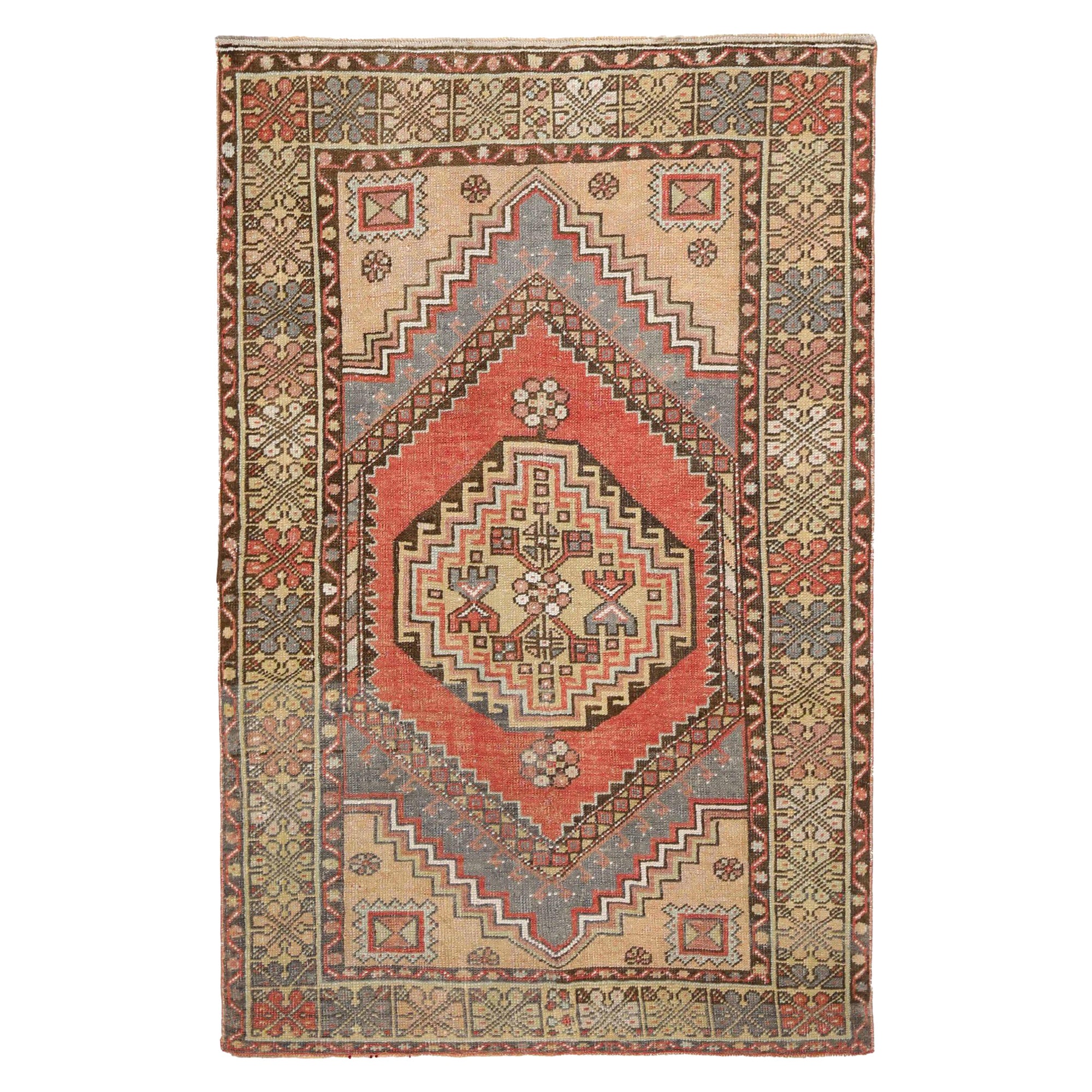 Türkei Anatoly Small Rug - Wolle Blau Braun Elfenbein Rot Design - 93177
