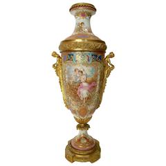 Sevres Style Urn Lamped Hand-Painted Gilt Bronze Mounts France, circa 1890