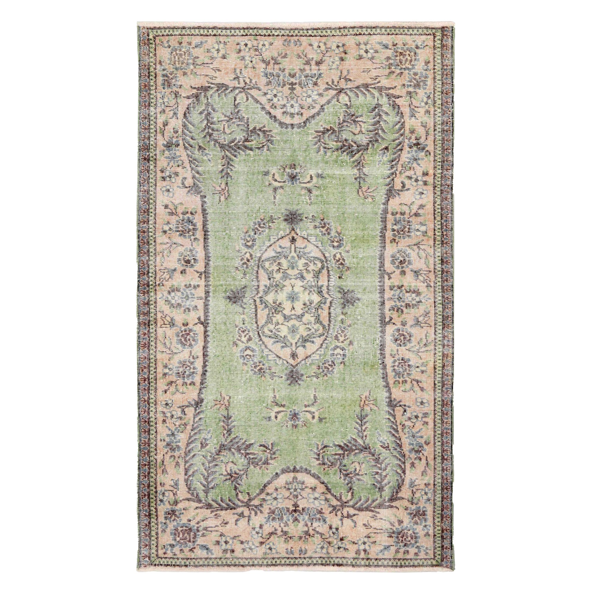 Türkischer Anatoly Kleiner Teppich - Wolle Grün Rosa Design - 93182