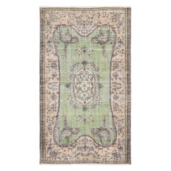 Türkischer Anatoly Kleiner Teppich - Wolle Grün Rosa Design - 93182