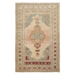 Petit tapis turc Anatoly gris, ivoire, rose et jaune motifs - 93184