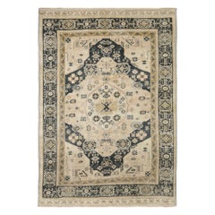 Türkischer Anatoly Kleiner Teppich - Wolle Schwarz Elfenbein Design - 93187