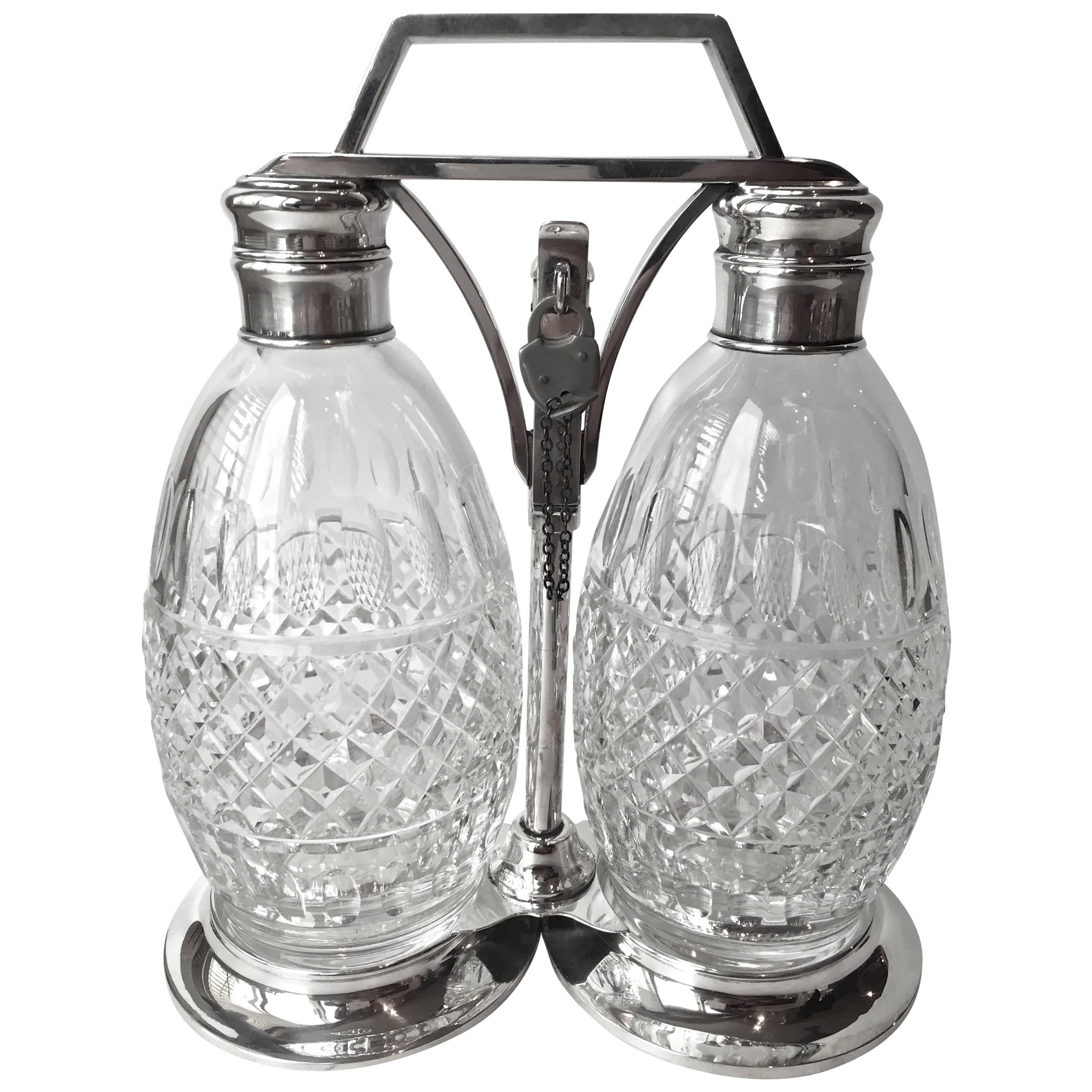 Hawkes Sterling and Cut-Glass Decanters on Locking Sterling Stand, 1940 For Sale