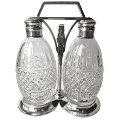 Vintage Hawkes Sterling and Cut-Glass Decanters on Locking Sterling Stand, 1940