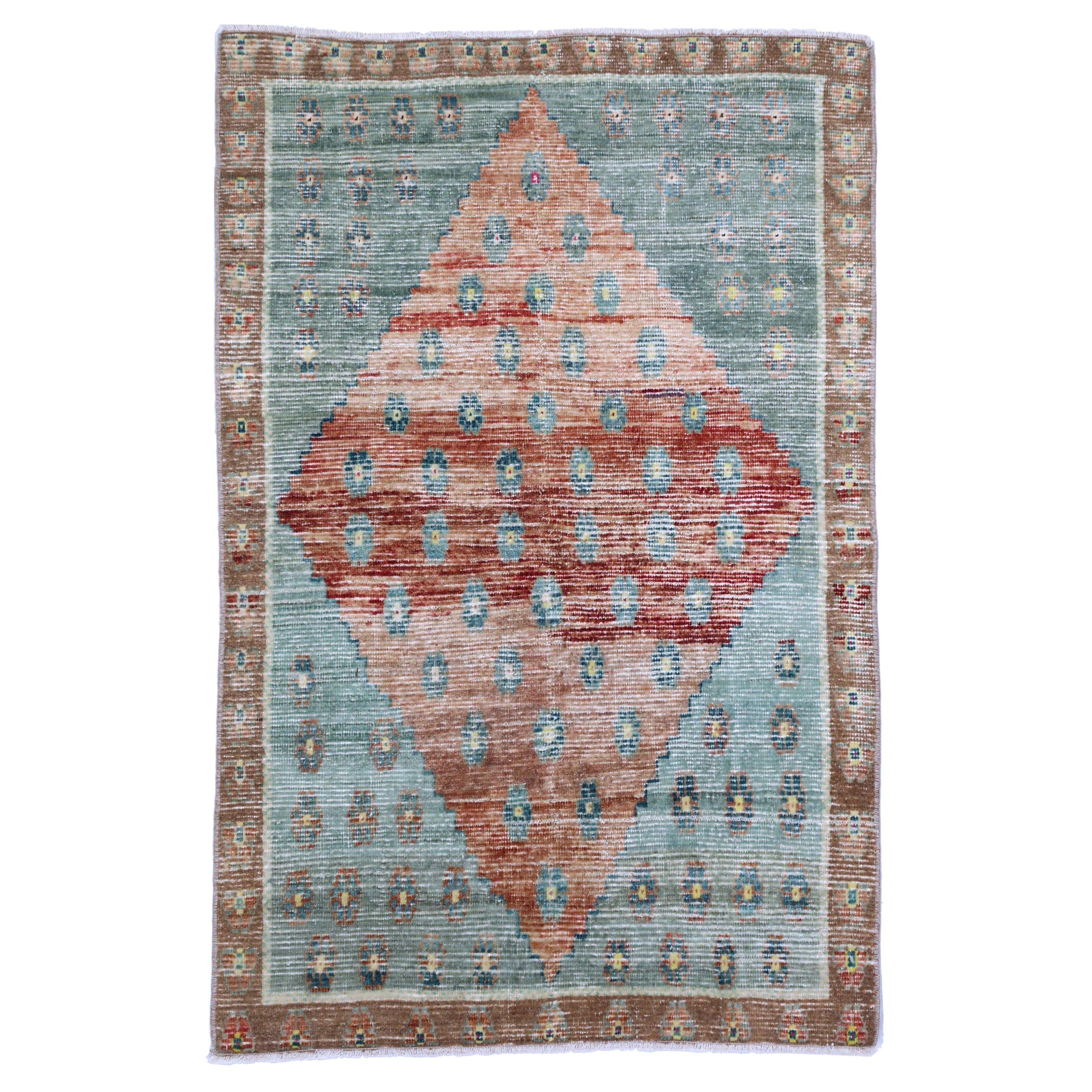 Türkischer Anatoly Kleiner Teppich - Wolle Blau Rot Design - 93221
