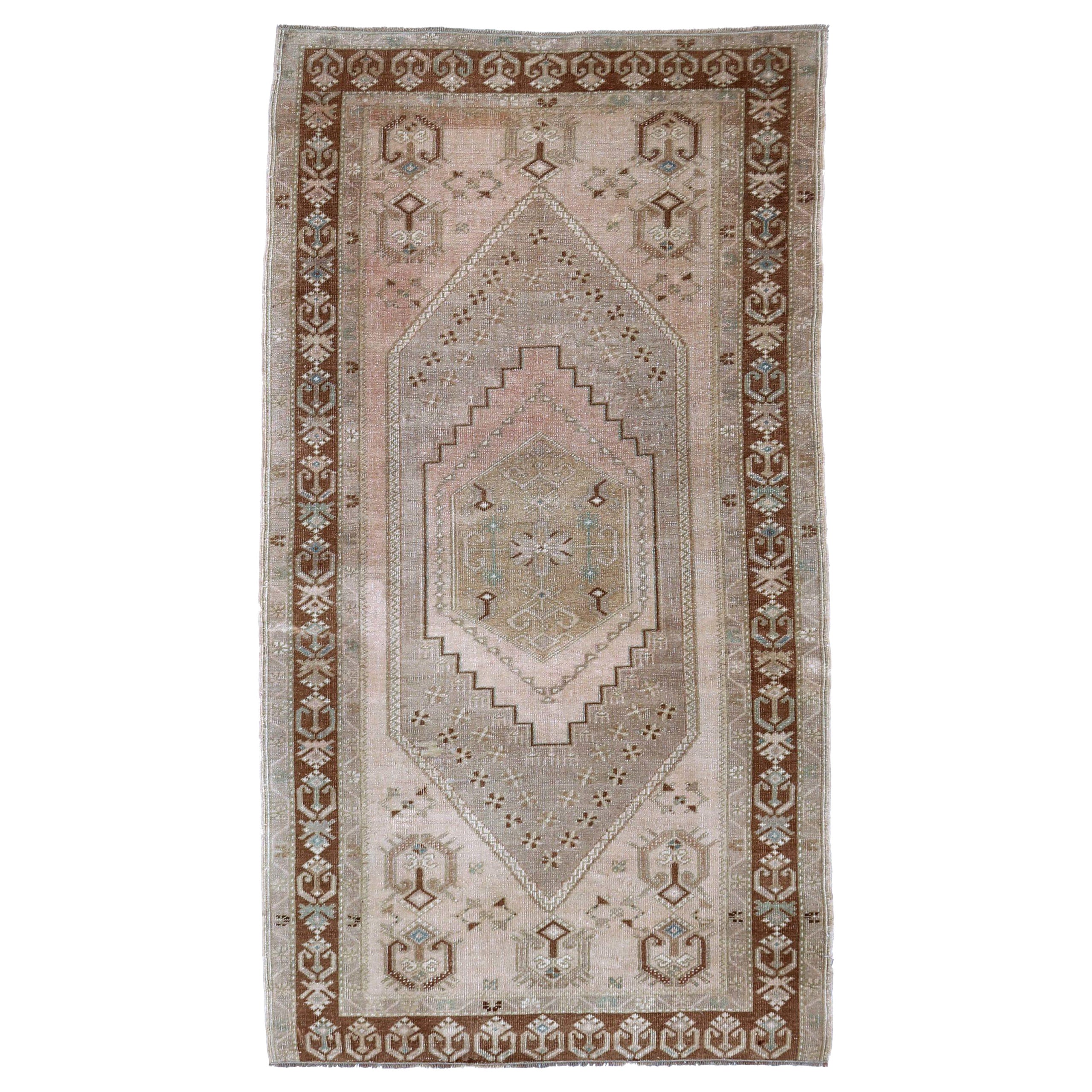 Türkischer Anatoly Kleiner Teppich - Wolle Elfenbein Rosa Design - 93237