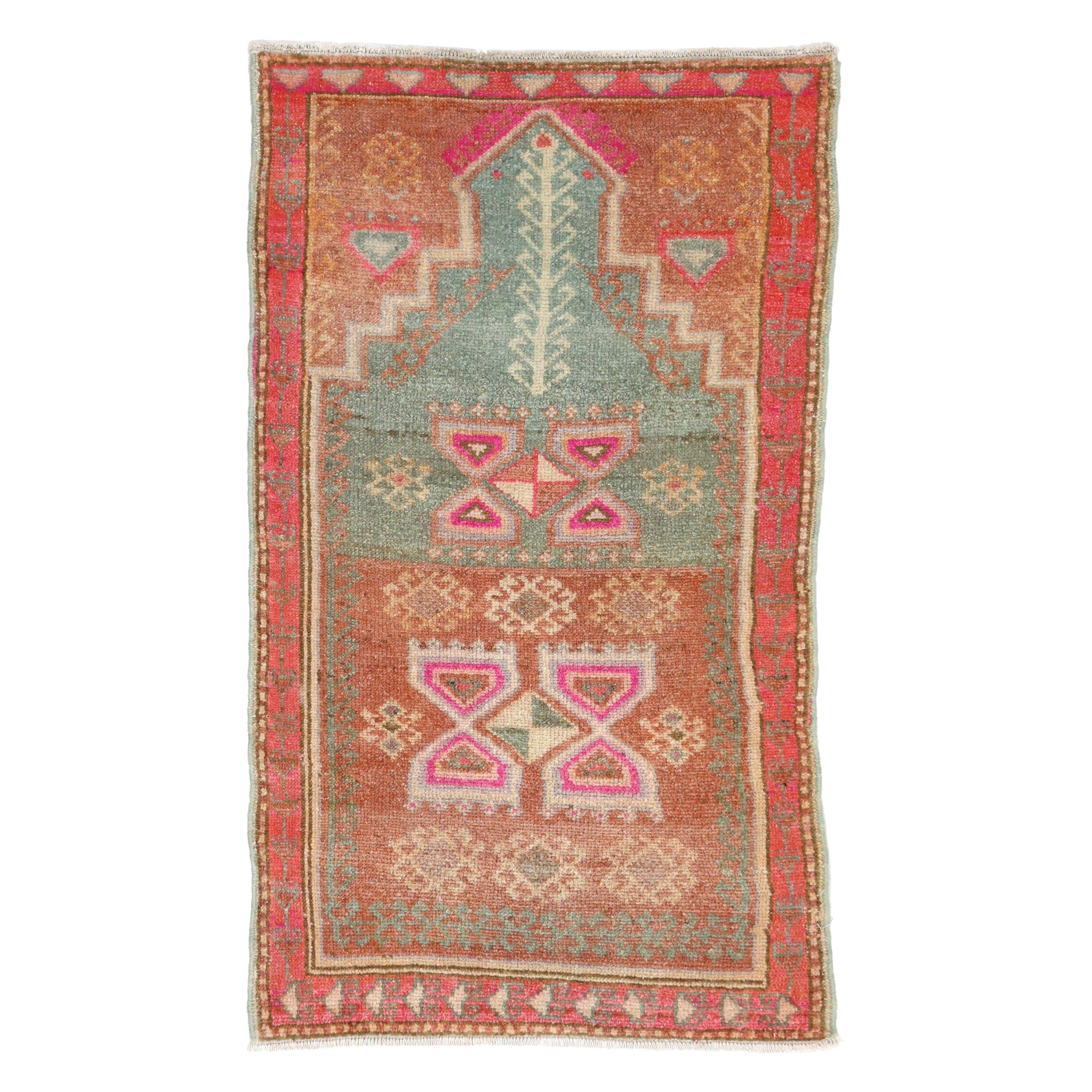 Türkischer Anatoly Kleiner Teppich - Wolle Blau Elfenbein Rosa Rot Design - 93224