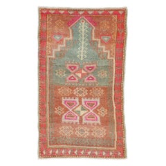 Türkischer Anatoly Kleiner Teppich - Wolle Blau Elfenbein Rosa Rot Design - 93224