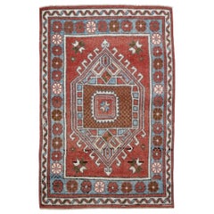 Türkischer Anatoly Kleiner Teppich - Wolle Blau Elfenbein Rot Design - 93229