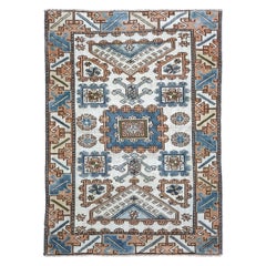 Türkischer Anatoly Kleiner Teppich - Wolle Blau Elfenbein Rosa Design - 93245